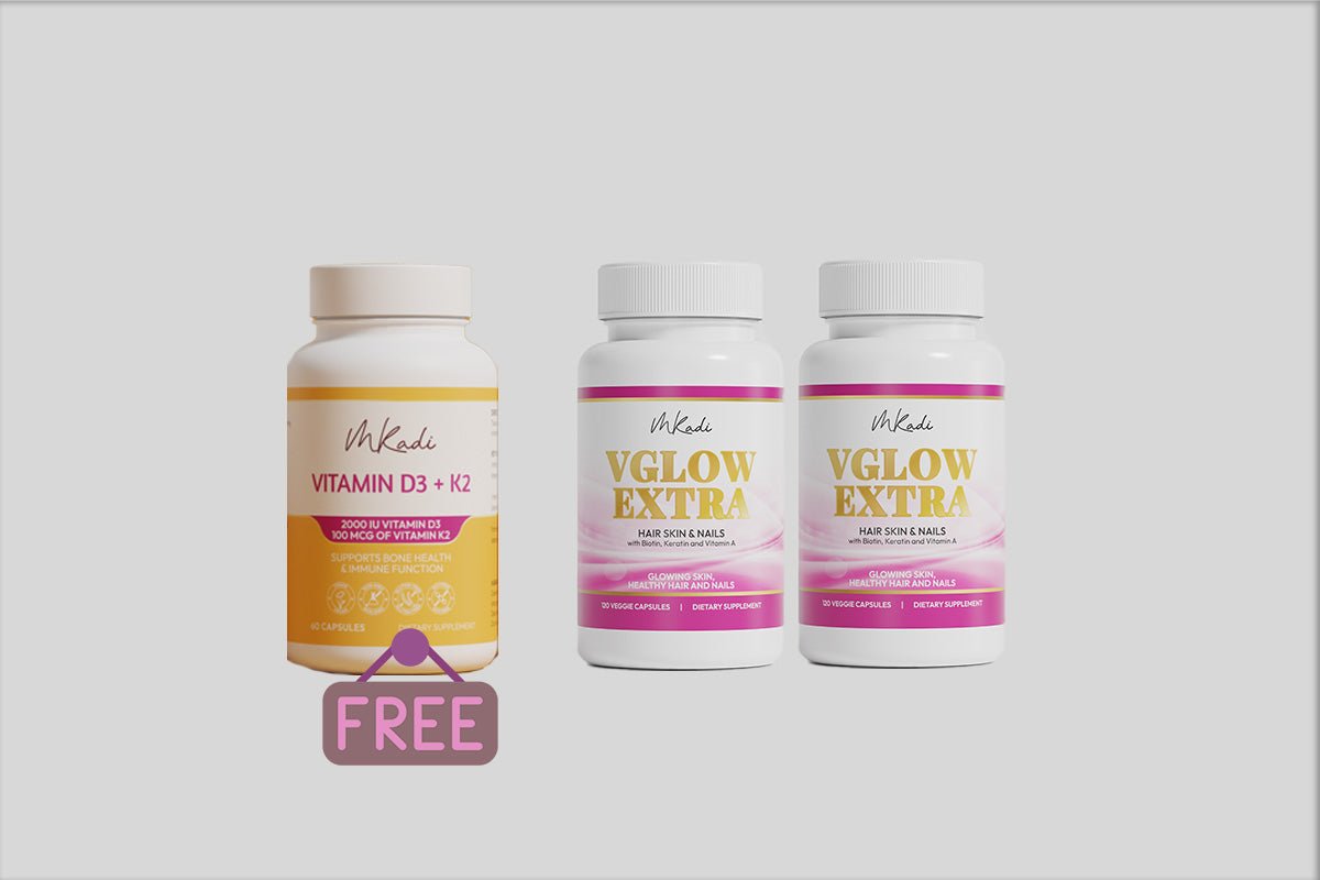 2 VGlows Hair Skin & Nails Get 1 Free Vitamin D3 K2 - MKADI